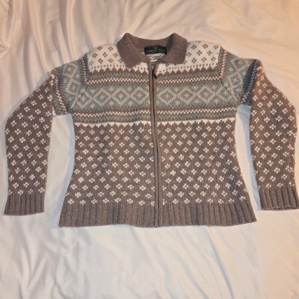 Vintage Embassy Row Women Size M petite zip front cardigan angora wool sweater